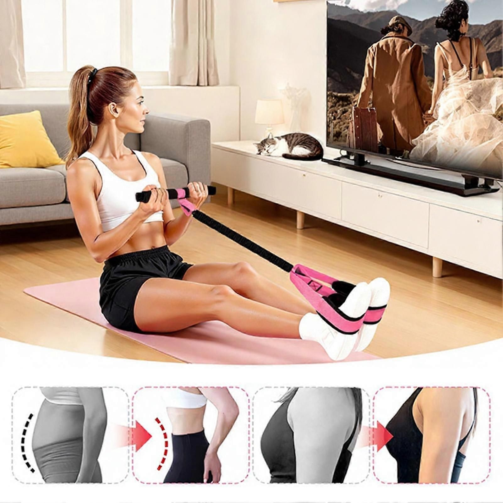 55lb Pedal Resistance Band with Handle for Core & Leg Workout & Home Training - Pink — image 4