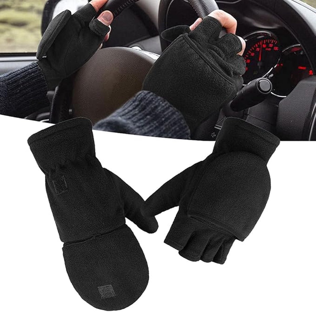 Fingerless Knitted Gloves with Hood - Winter Gloves, Fingerless Polar Fleece Gloves - Fingerless Warm Gloves - Windproof Gloves with Flip Cover for Men and — image 5