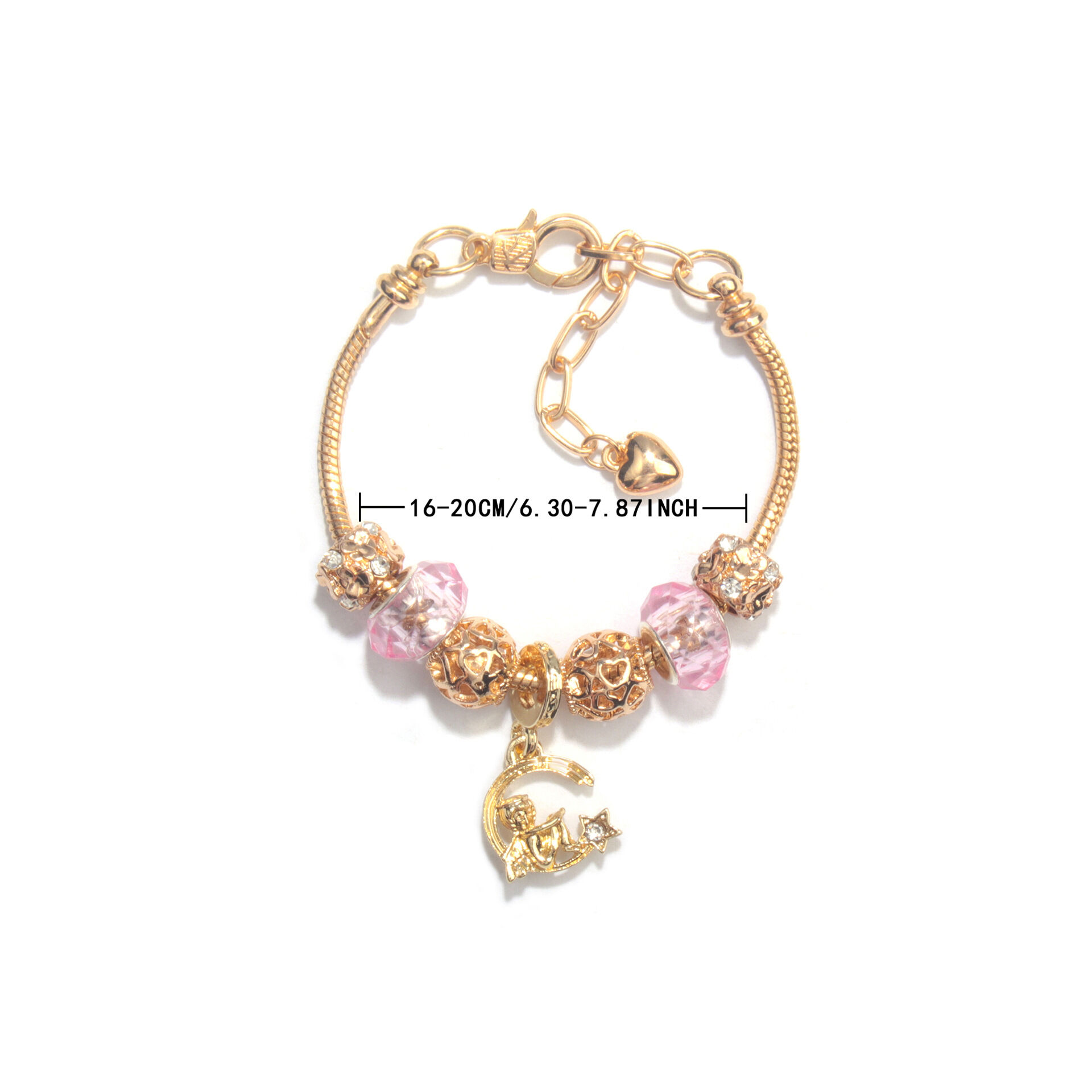 Sweet Style Crystal Rhinestone Gold Star Moon Pendant Cute Pink Bead Bracelet(16cm) โ image 5