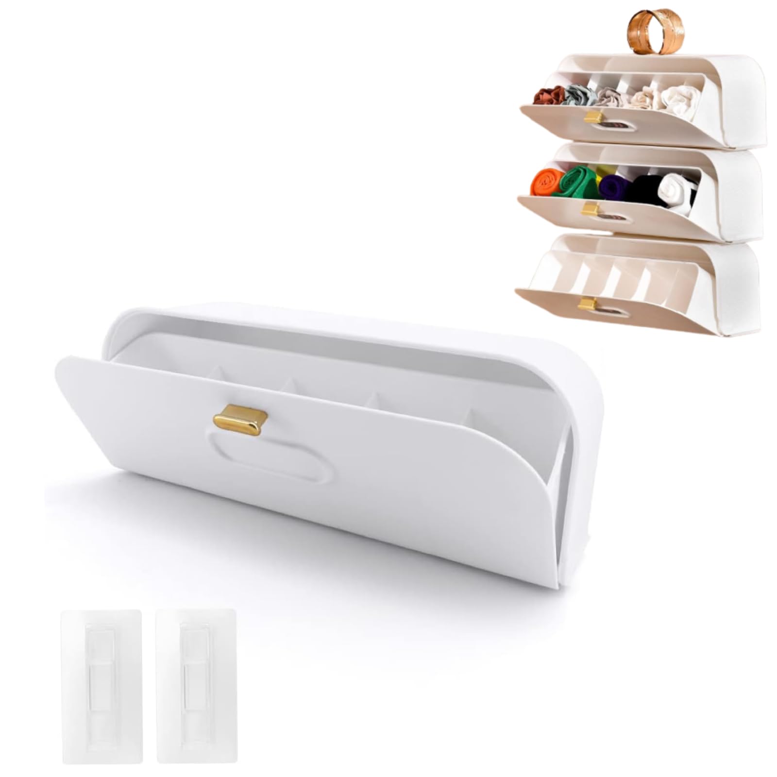 Wall-Mounted Drawer Organizer for Underwear & Socks โ 1-Pack Stackable Storage Box with 5 Compartments and Adhesive Mounts (White)