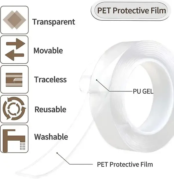 Clear Double-Sided Nano Tape, Washable Reusable Strong Adhesive Mounting Tape for Home, Office, Wall Decor and Craft Projects โ image 3