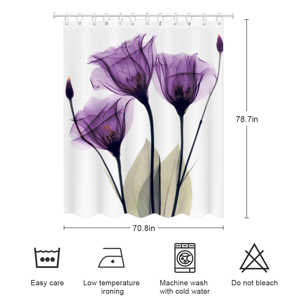 Purple Shower Curtain Tulip, Waterproof Shower Curtain, Bathroom Decorative Shower Curtains with Hooks, 72 Inch x 79 Inch — image 4