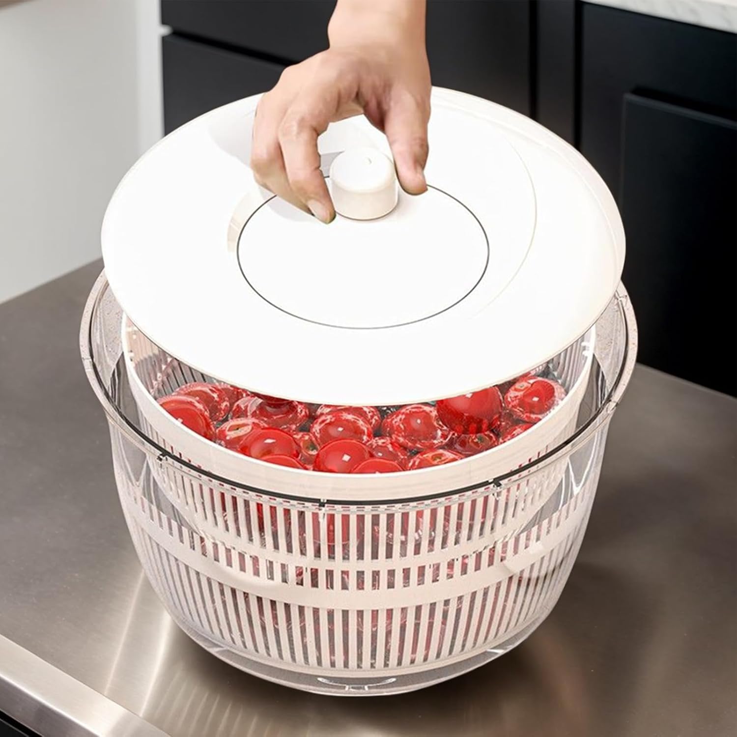 Multifunctional Salad Spinner with Colander Fast Drying Collapsible Vegetable Fruit Kitchen Tool β image 5
