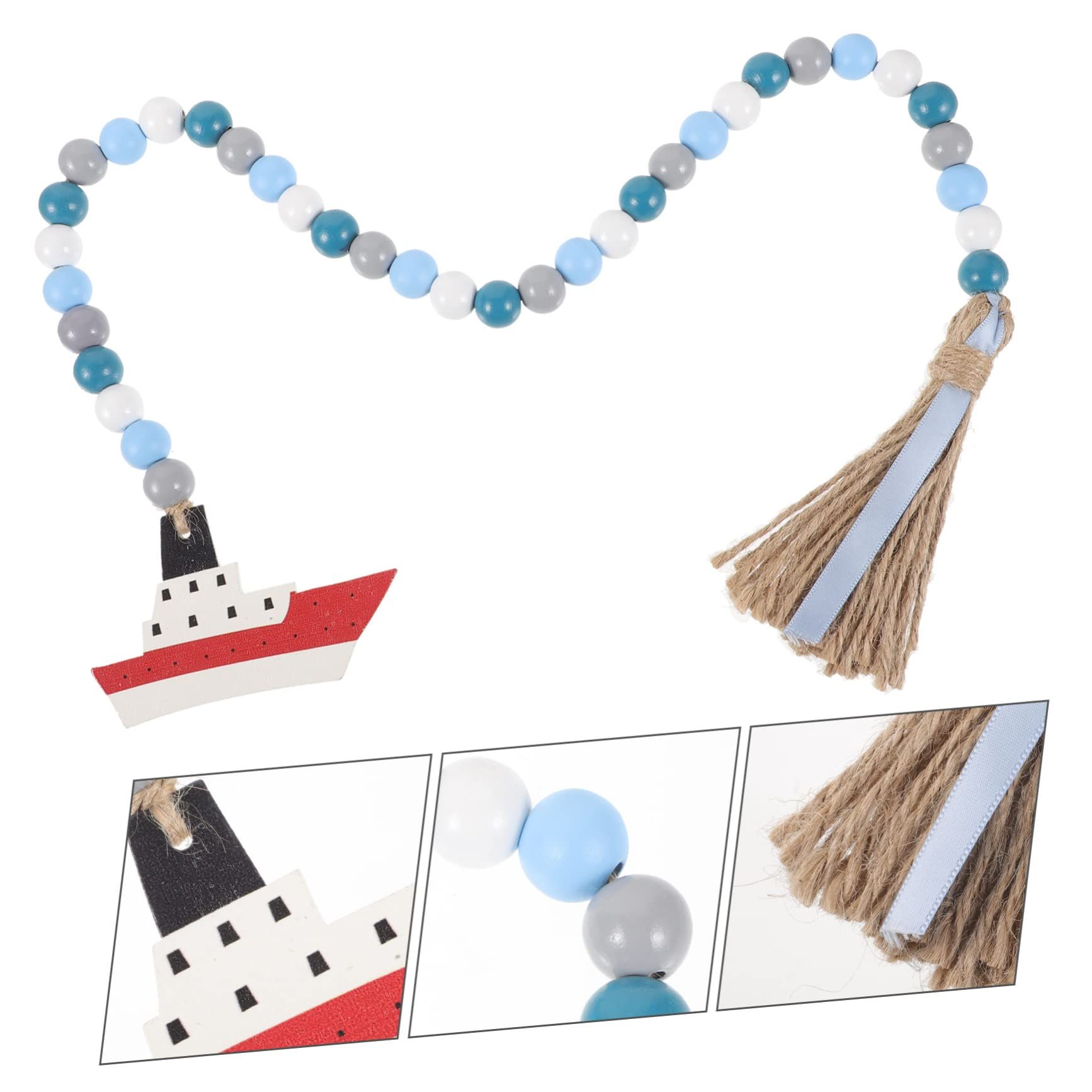 Boat Wooden Beads Rustic Bead Sailboat Beach Sign Hanging Decoration Home Hanging Decor Farmhouse Tassel Summer Decor — image 5