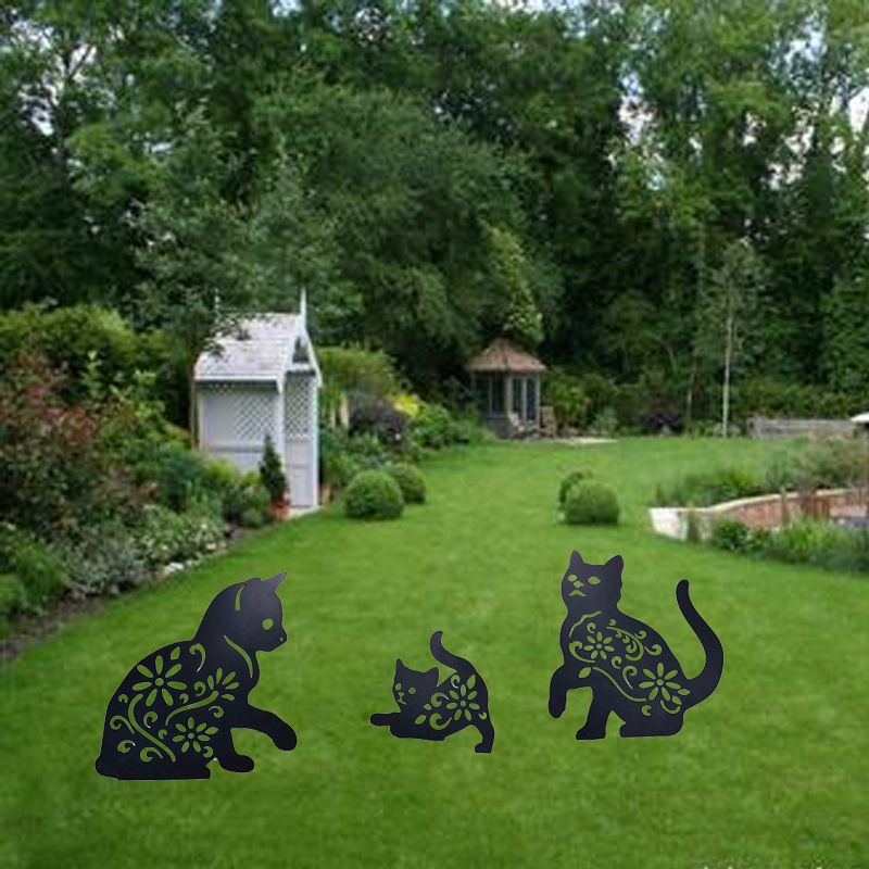 Cat Metal Stake Decorative Garden Stakes Black Cat Silhouette Garden Statues for Yard Outdoor Lawn Patios Garden Decoration — image 4