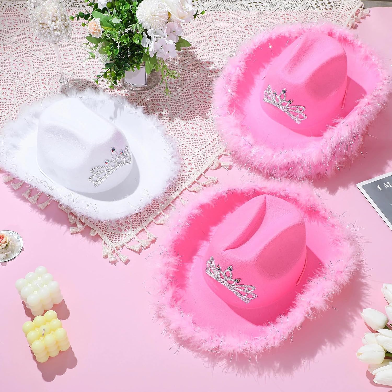6 Pack Women Cowgirl Cowboy Hats with Feather Western Hat for Bachelorette Bridal Wedding Party Costume Dress up โ image 4