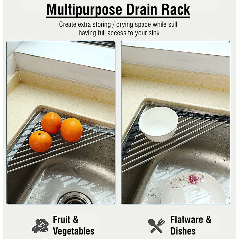 2 Pack Stainless Steel Foldable Triangular Drainer Rack For Kitchen Sink Non-Slip Grey — image 2