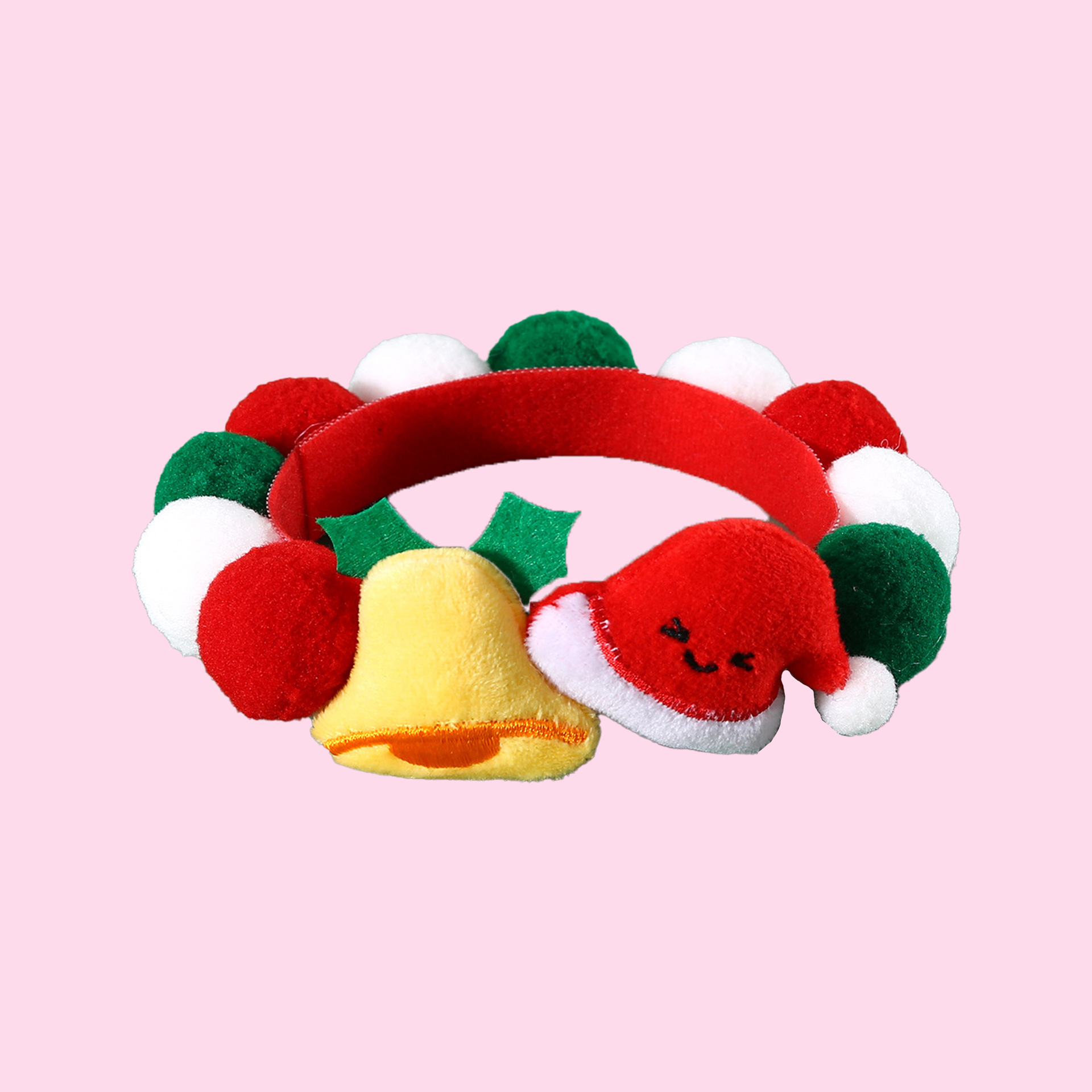 Christmas Pet Pom-Pom Adjustable Cotton Collar Set(2-Pack Size L) - Cat and Dog Holiday Costume, Cute Bell Hat and Tree Umbrella Designs — image 3