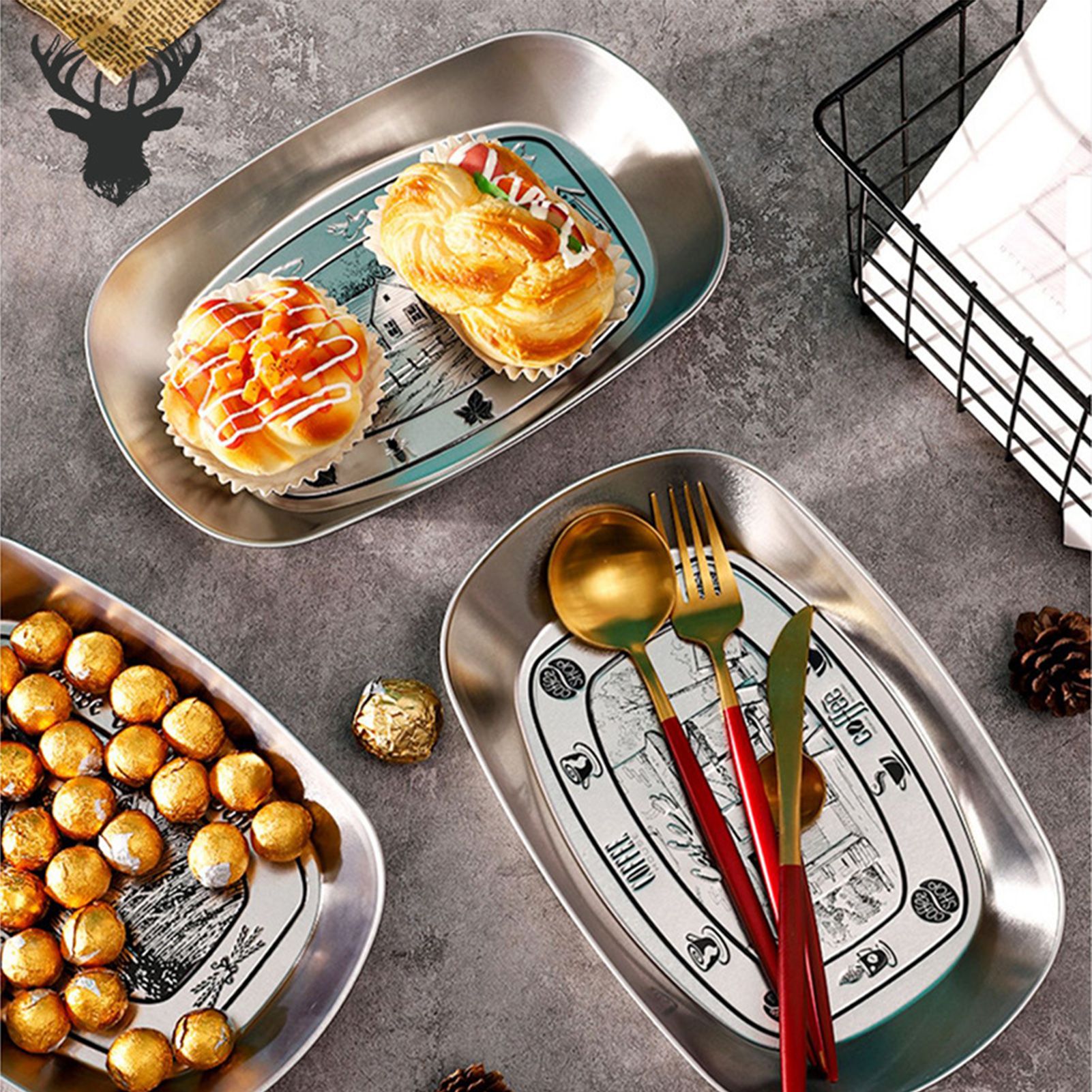 Camping Tinplate Outdoor Dinner Plate Multifunctional Kitchenware European Cutlery Portable Picnic Bowl Coffee Pattern โ image 2