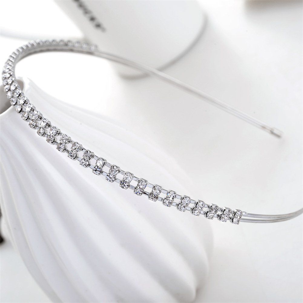 Silver/ Tone Double Rows Crystal Rhinestones Fashion Headbands Wedding Party Hair Hoop Band Hairband Headwear (Silver) โ image 4