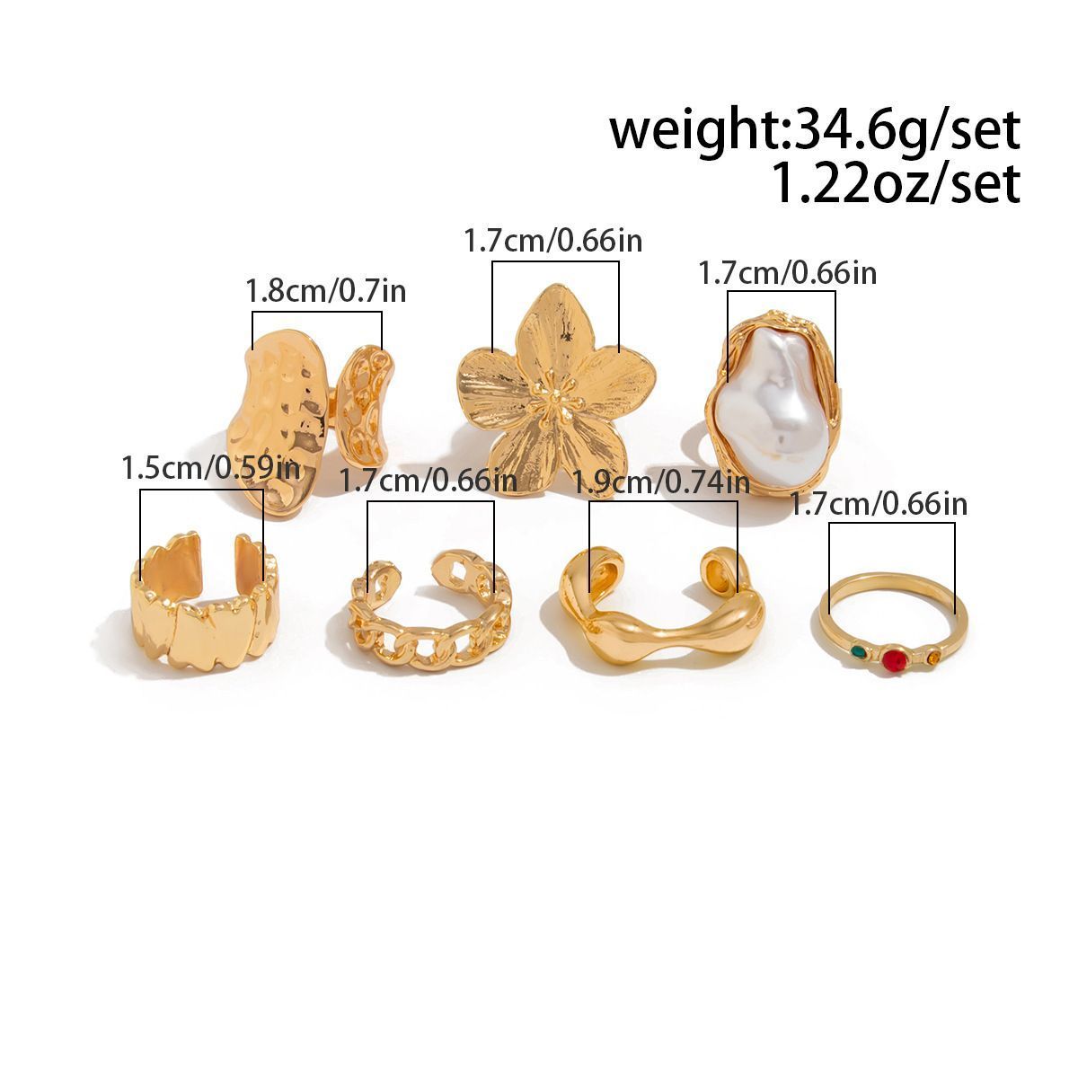 Stylish Large Sculpted Floral Split Band Rings, Popular Ins Pearl Rhinestone Inlaid Finger Jewellery, Light Gold, 6 Pack ā image 6