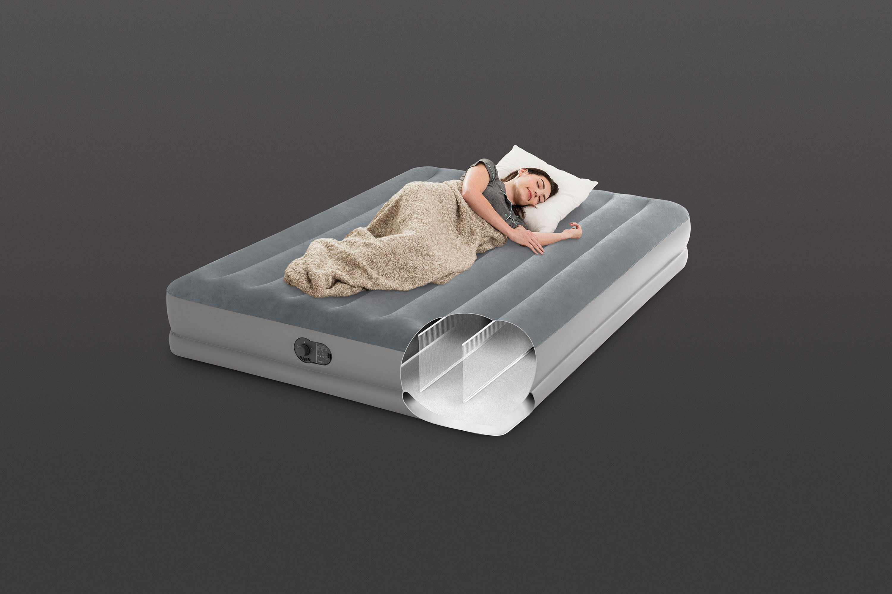 INTEX Queen Dura-Beam® Standard Prestige Air Mattress 12" Queen w/ Built-In USB Electric Pump 64114 — image 2