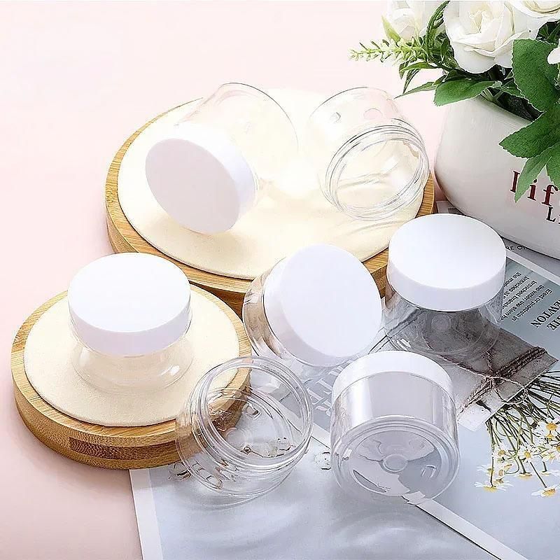 10pcs Transparent Wide Mouth Cream Dispenser White Lid Bottle Plastic Jar - 80ml โ image 6