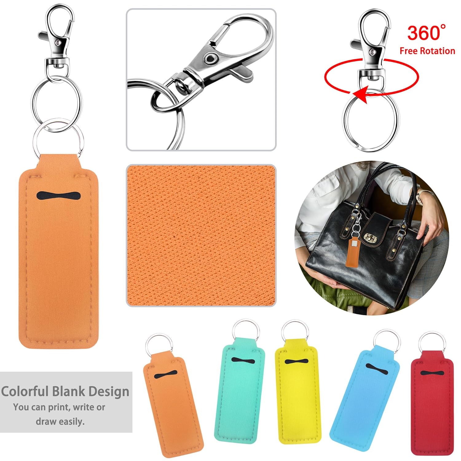 24 Pieces Chapstick Keychain Holder Lip Balm Holder Keychains Neoprene Lipstick Holder with 24 Pieces Metal Clip Cords for Purse Backpack — image 4