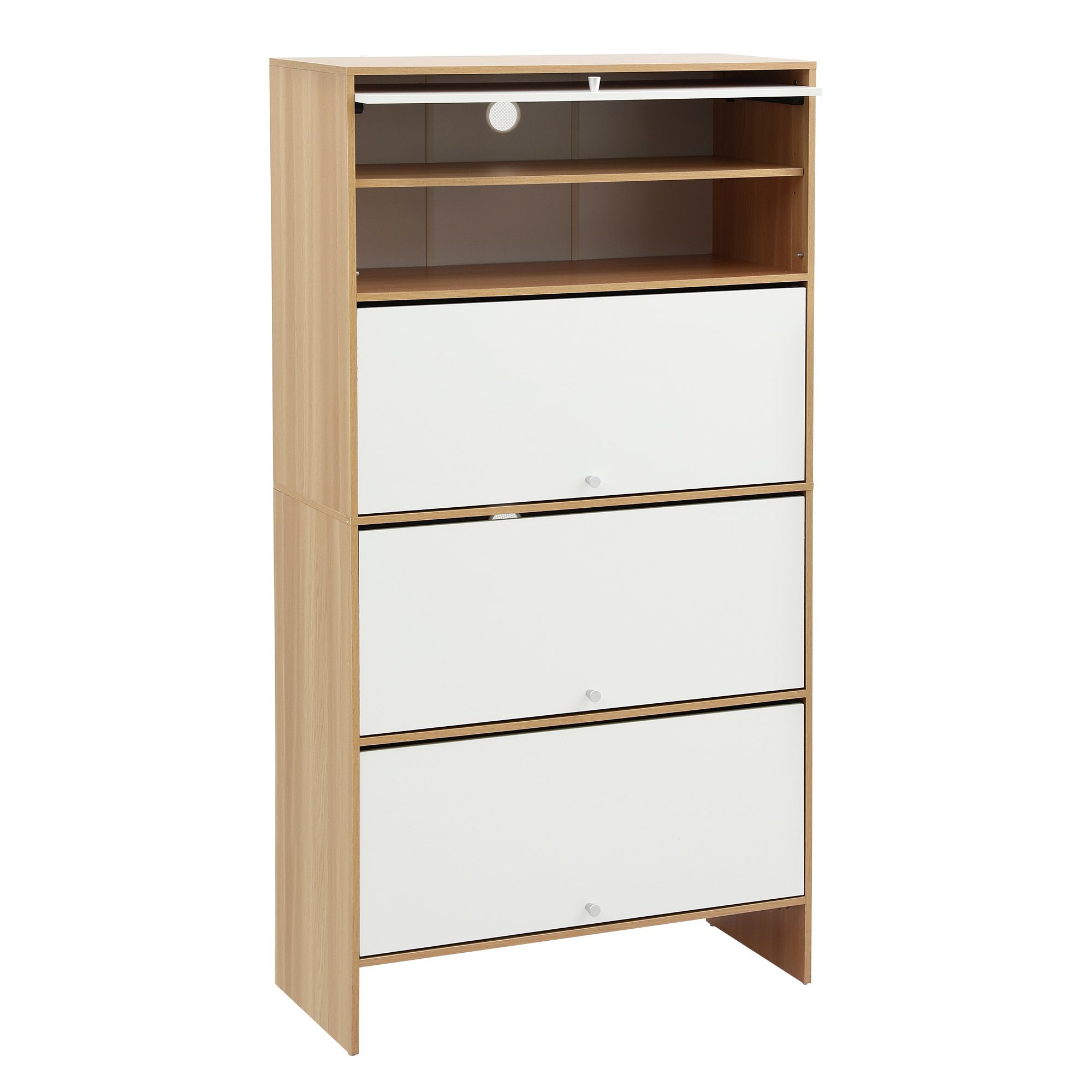 Artiss Narrow Shoe Cabinet Adjustable Shelves Flip-up Door White & Pine — image 2