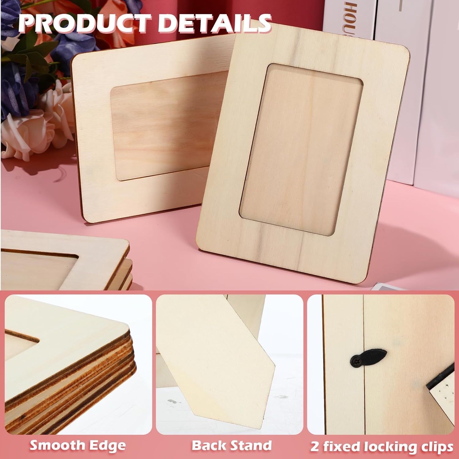 24 Pcs Unfinished Wooden Craft Frames for 3" x 5" Photos DIY Photo Frames Paintable Picture Frames Wood Frames for DIY Painting Project Thanksgiving School โ image 3