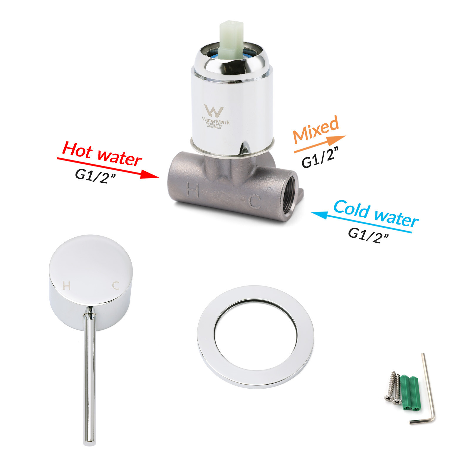 Bathroom Chrome Round Pin Lever Handle Hot Cold Water Tapware Shower Mixer Valve โ image 4