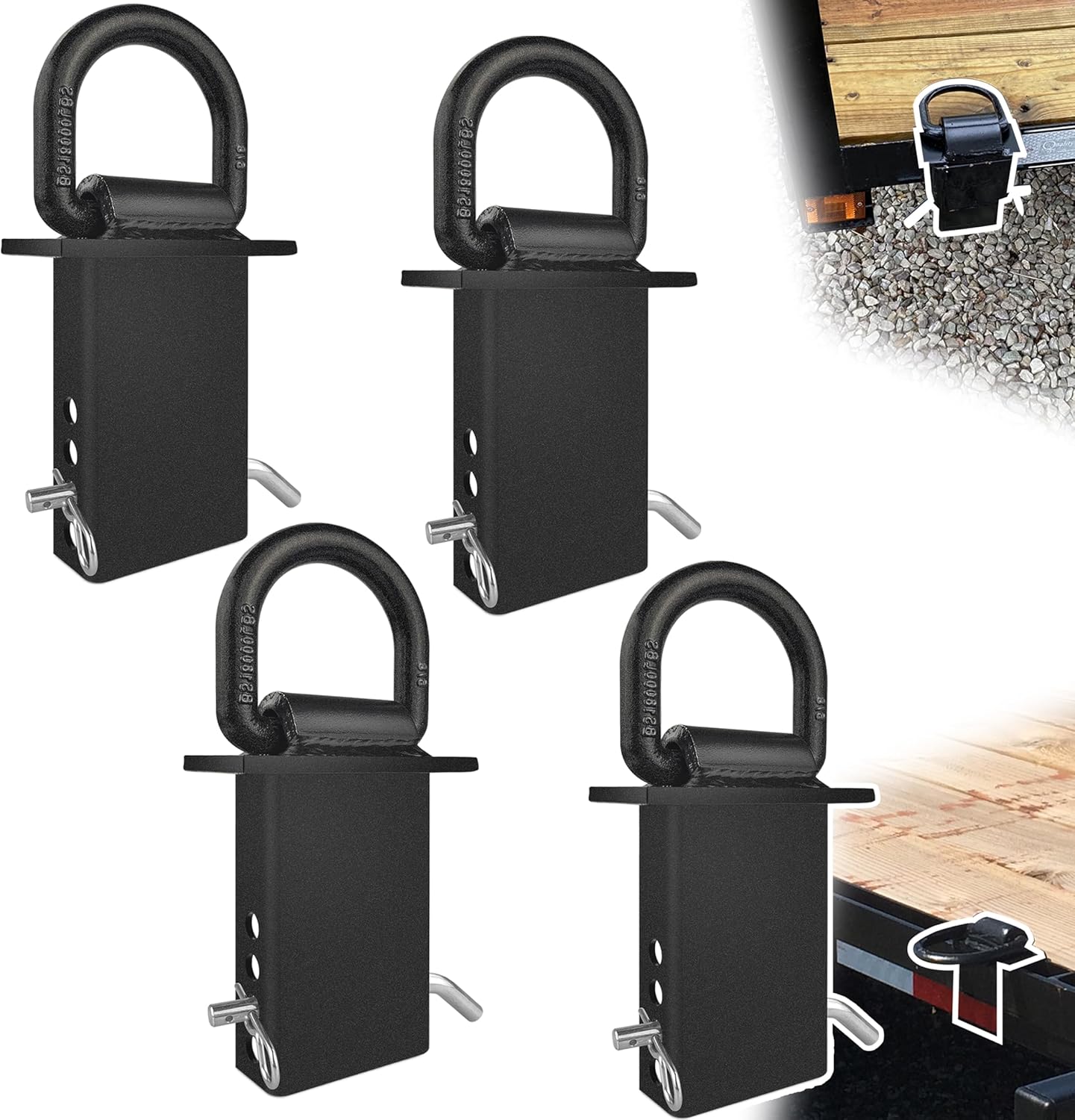 Stake Pocket D Rings 4Pcs 18000lbs Heavy Duty Removable D-Ring Stake Pocket Tie Down for Utility Trailers and Flatbeds with Hitch Pin, Removable Tie Down