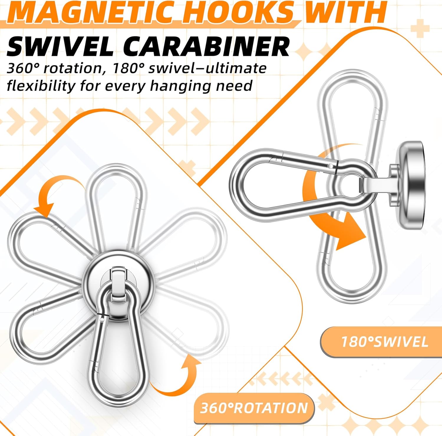 10 Pack Strong Neodymium Magnetic Hooks Heavy Duty with Swivel Carabiner, 70LBS Magnet Hooks for Hanging, Magnet with Hook for Kitchen, Home, Warehouse, School — image 6