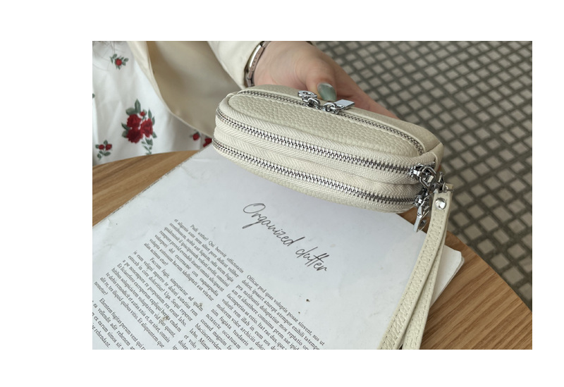 Dark Pink Women's Mini Genuine Leather Coin Purse Double Zipper Organiser Multi-function Wristlet Wallet — image 6
