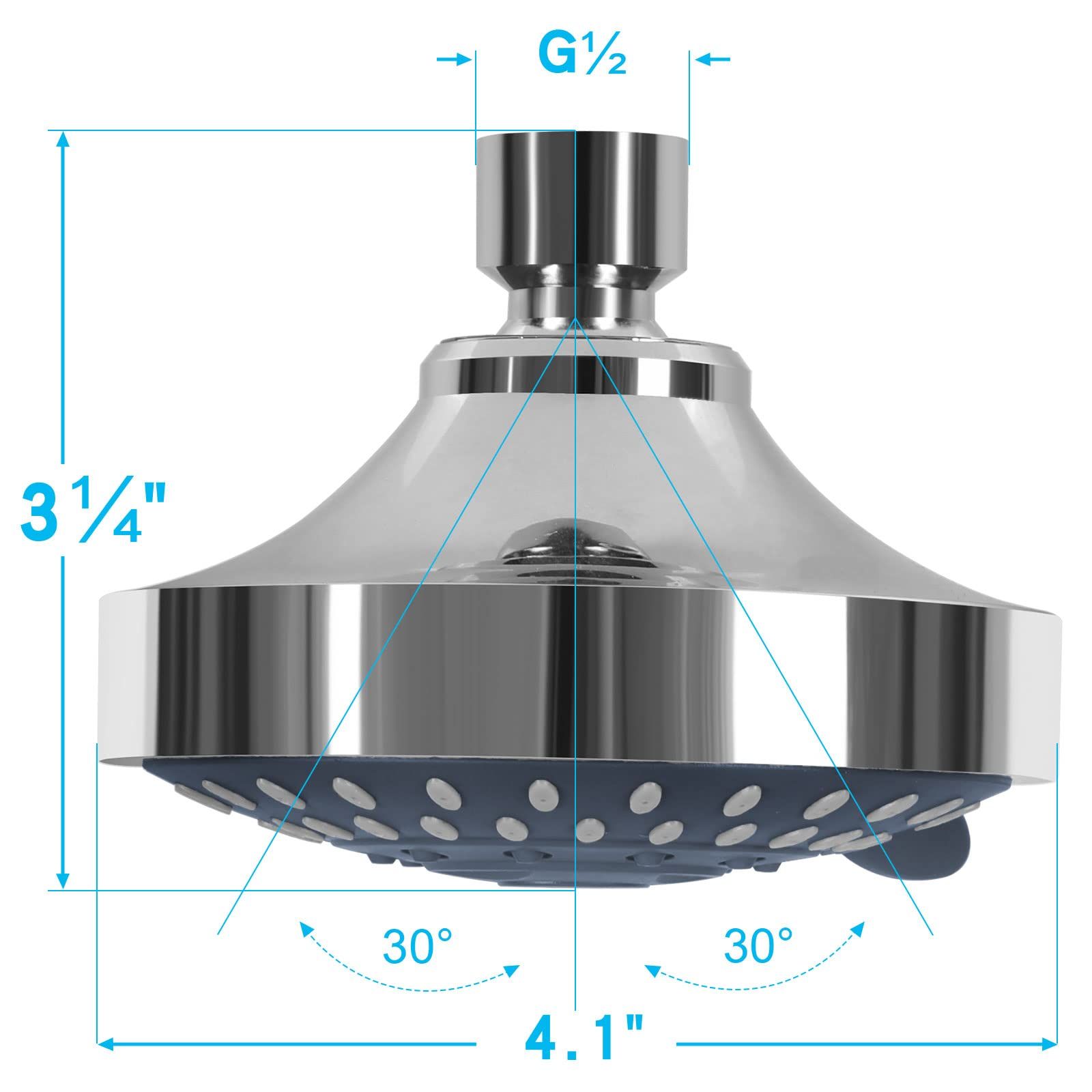 Shower Head High Pressure Rain Fixed Showerhead 5-Setting with Adjustable Metal Swivel Ball Joint - Low Water Flow & Pressure — image 5