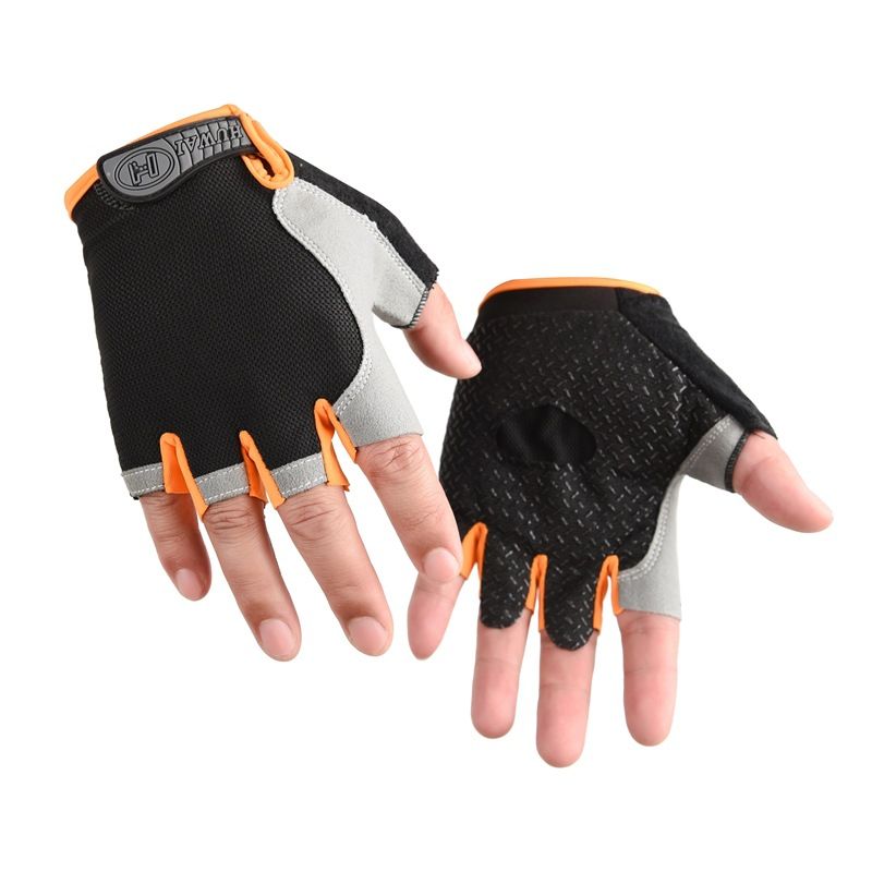 Gym Gloves Half Finger Breathable Anti-Slip Fitness Workout Training Gloves with Palm Padding for Weightlifting Cycling - Orange L