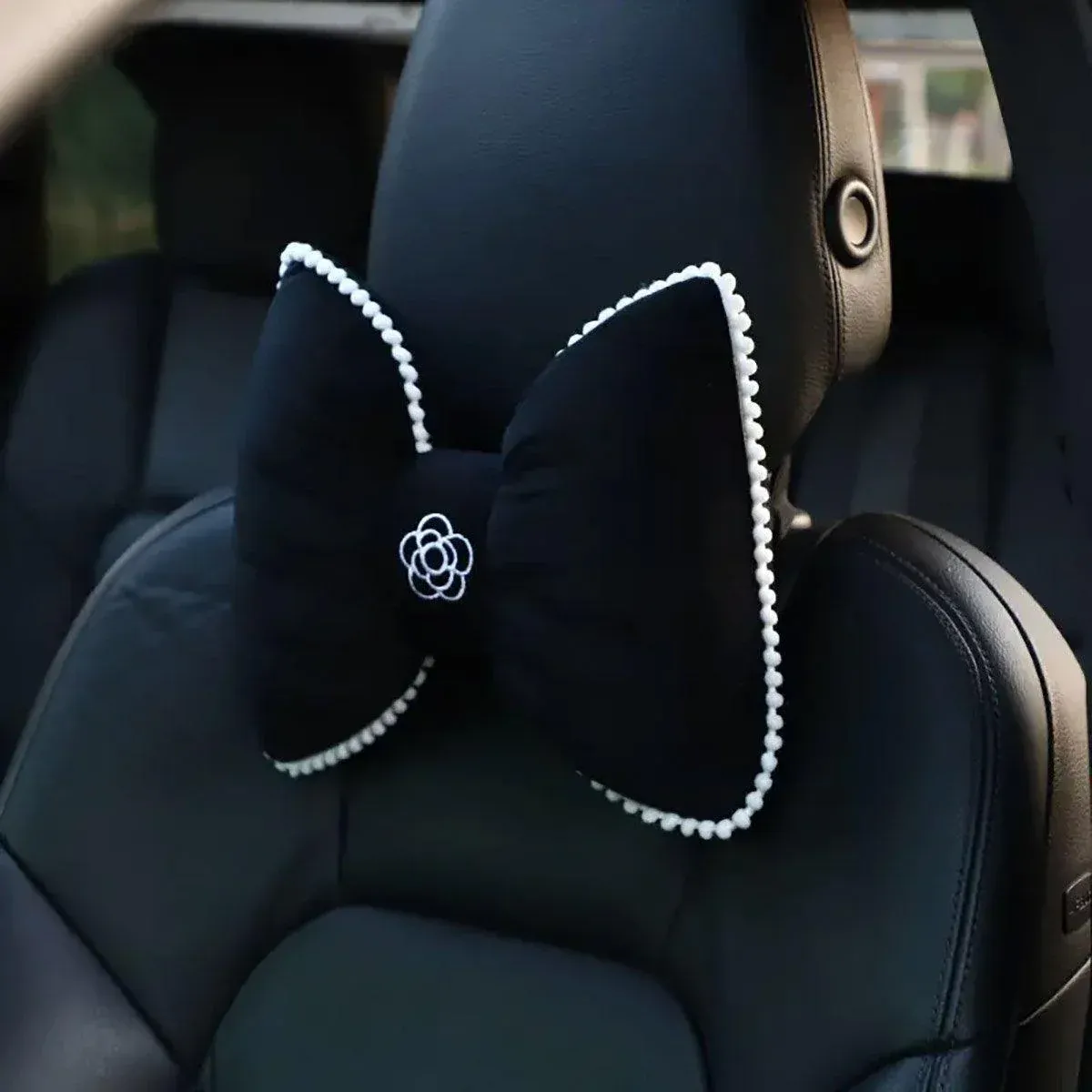 Black Bowknot Neck Pillow Plush Bow Tie Soft Plush Car Headrest Waist Support - Headrest β image 6