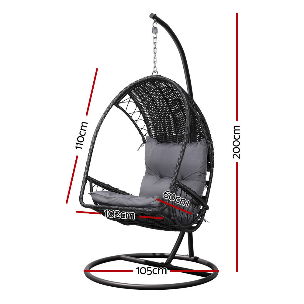 Gardeon Outdoor Egg Swing Chair Wicker Furniture Pod Stand Armrest Black — image 2