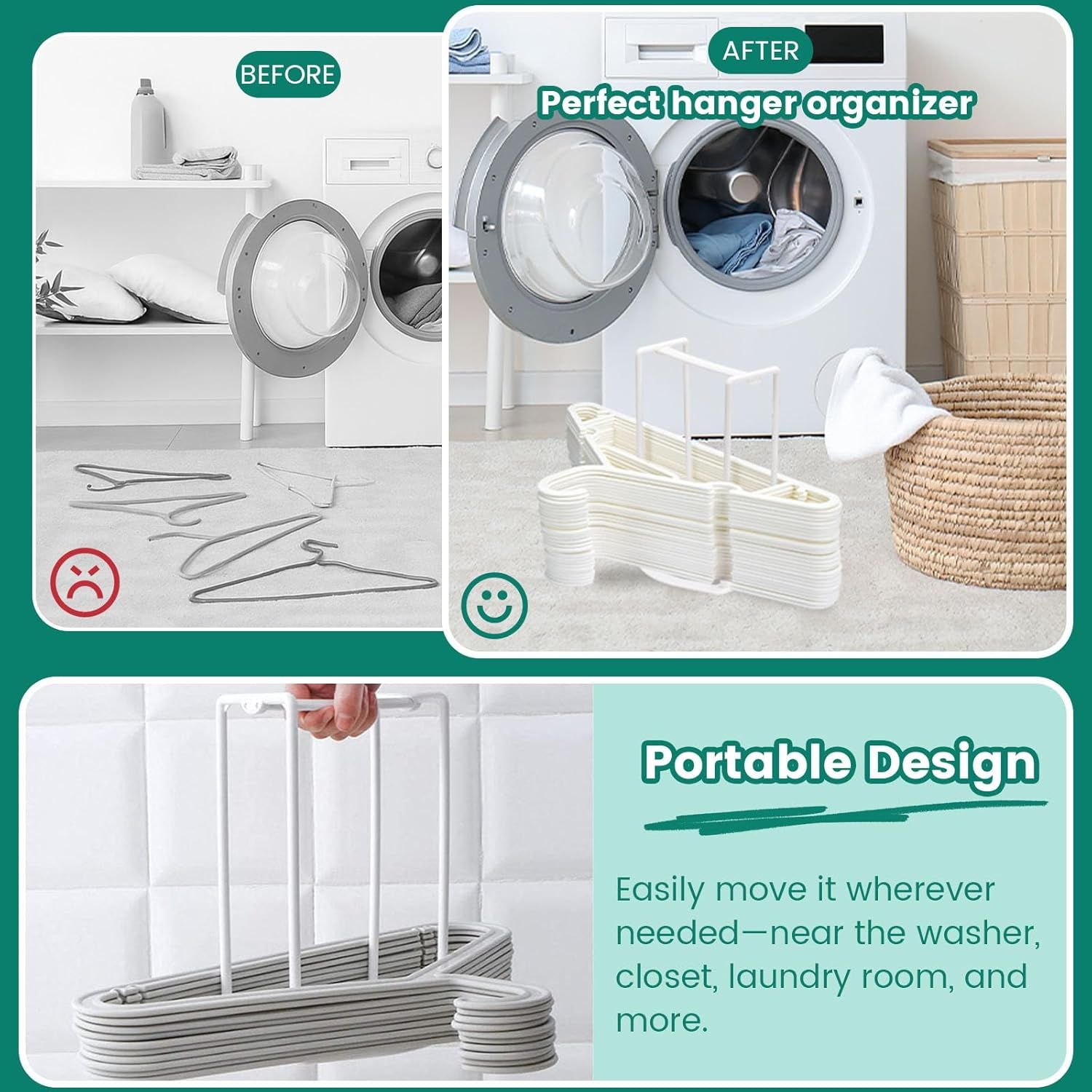 Hanger Stacker Organizer Stand, White Portable Hanger Holder Laundry Room Organization Hanger Rack Storage — image 5
