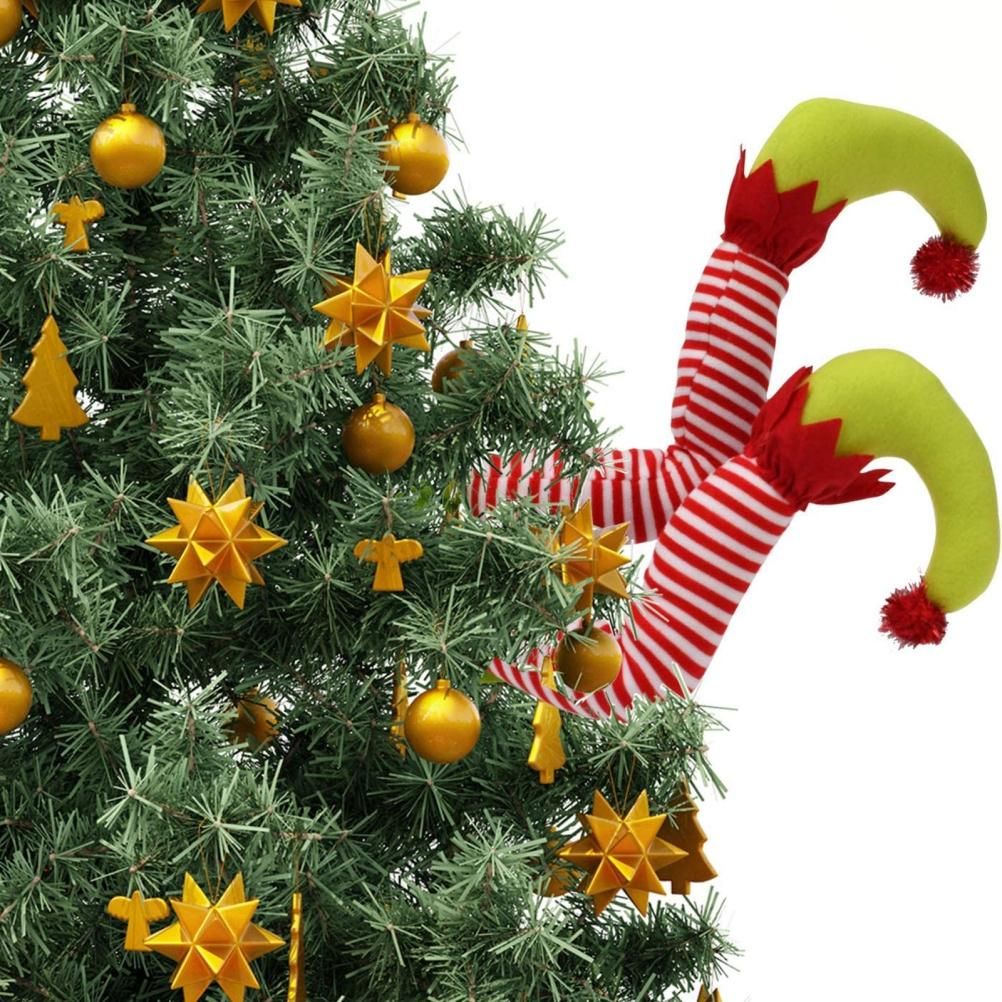 Christmas Elf Stuffed Legs Stuck Tree Topper Decorations Xmas Holiday Party Ornament Indoor Outdoor Decor โ image 4