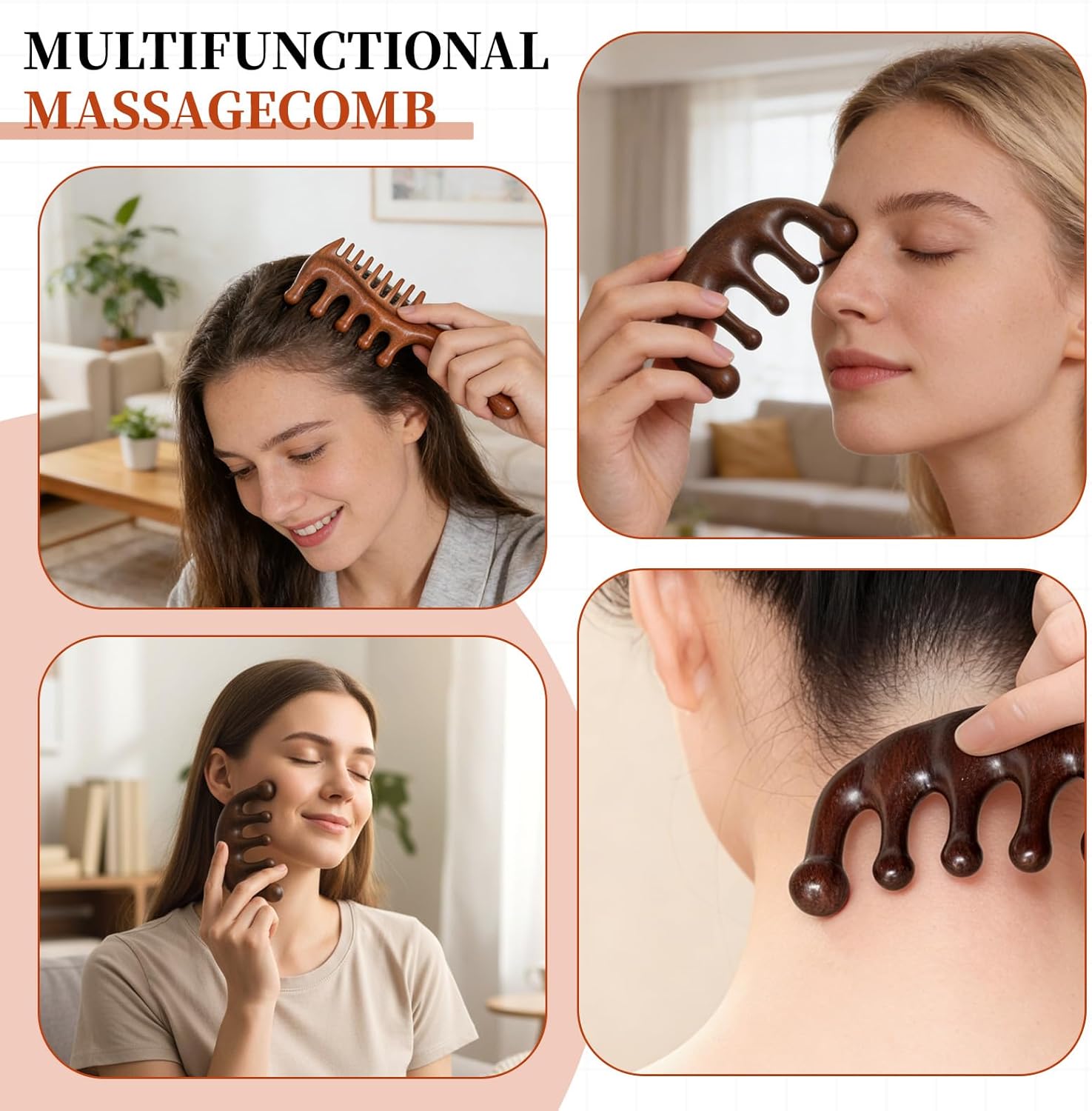 Vin Beauty 2 Pcs Wooden Scalp Massager Comb, Wood Scalp Massager 2 in 1 Wide Fine Tooth with Handle for Hair Growth for Curls Women Men Detangles Long Thick โ image 6