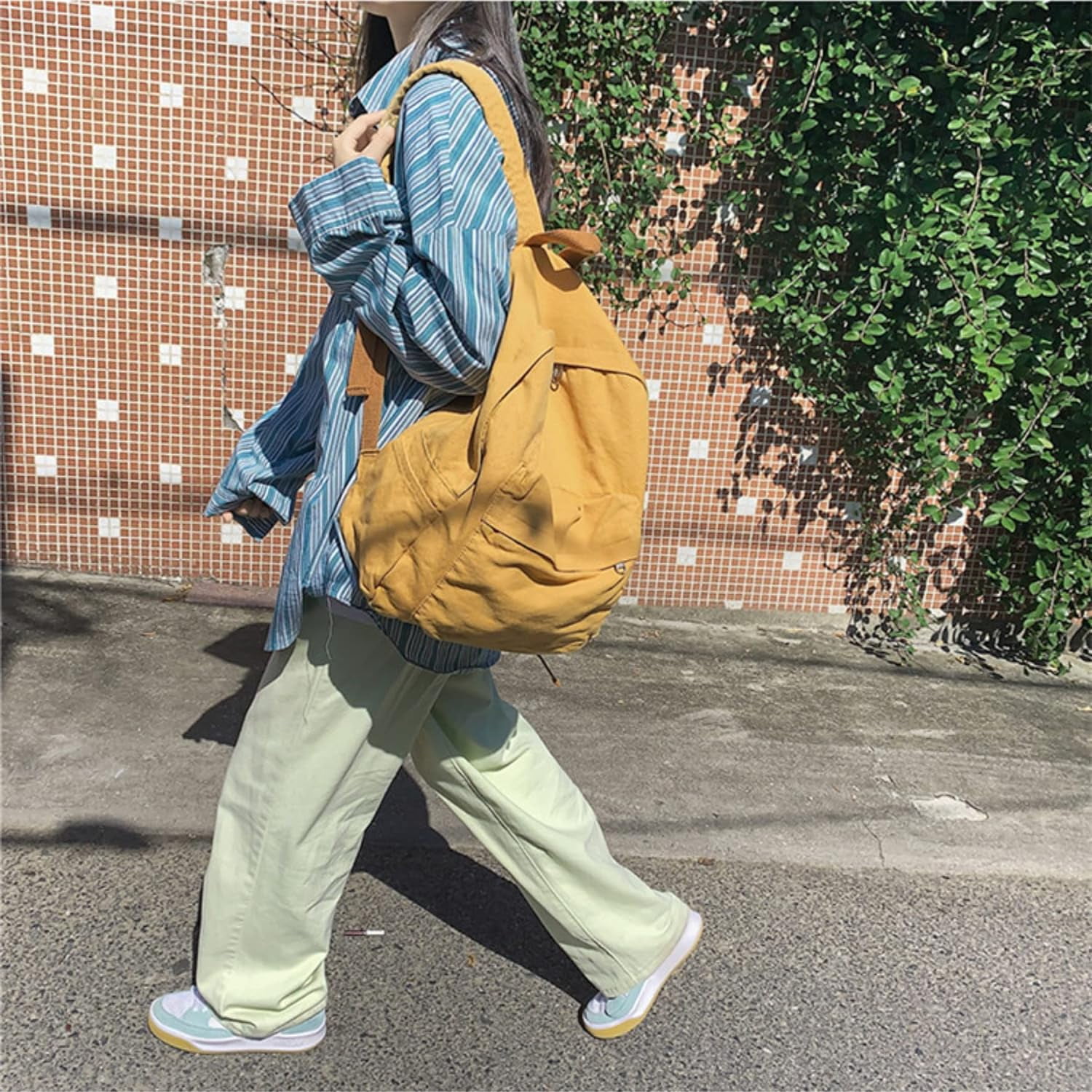 Vintage canvas backpack for women men travel backpack solid color simple backpack laptop backpack rucksack Black โ image 3