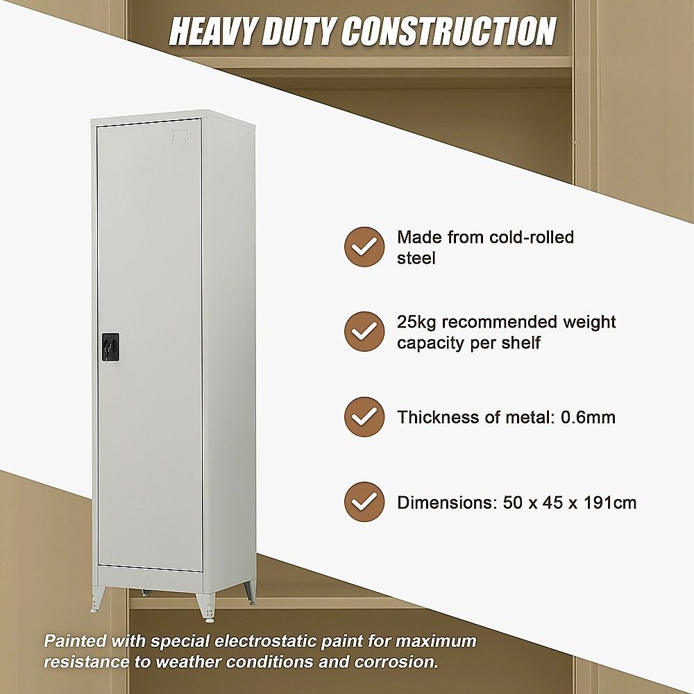 Single-Door Metal Tall Cabinet Shelf Storage for Home Office Gym — image 7