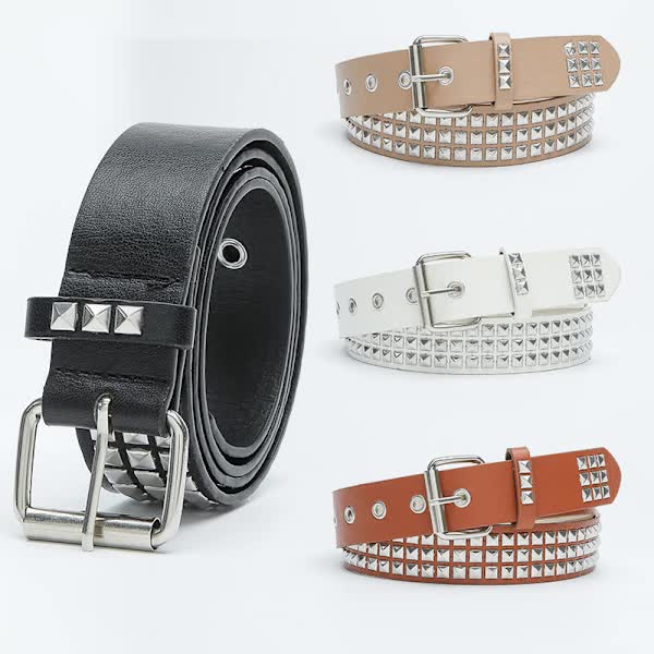 NY-White, punk rock nub belt with rivets - metal - men and women - punk goth — image 2