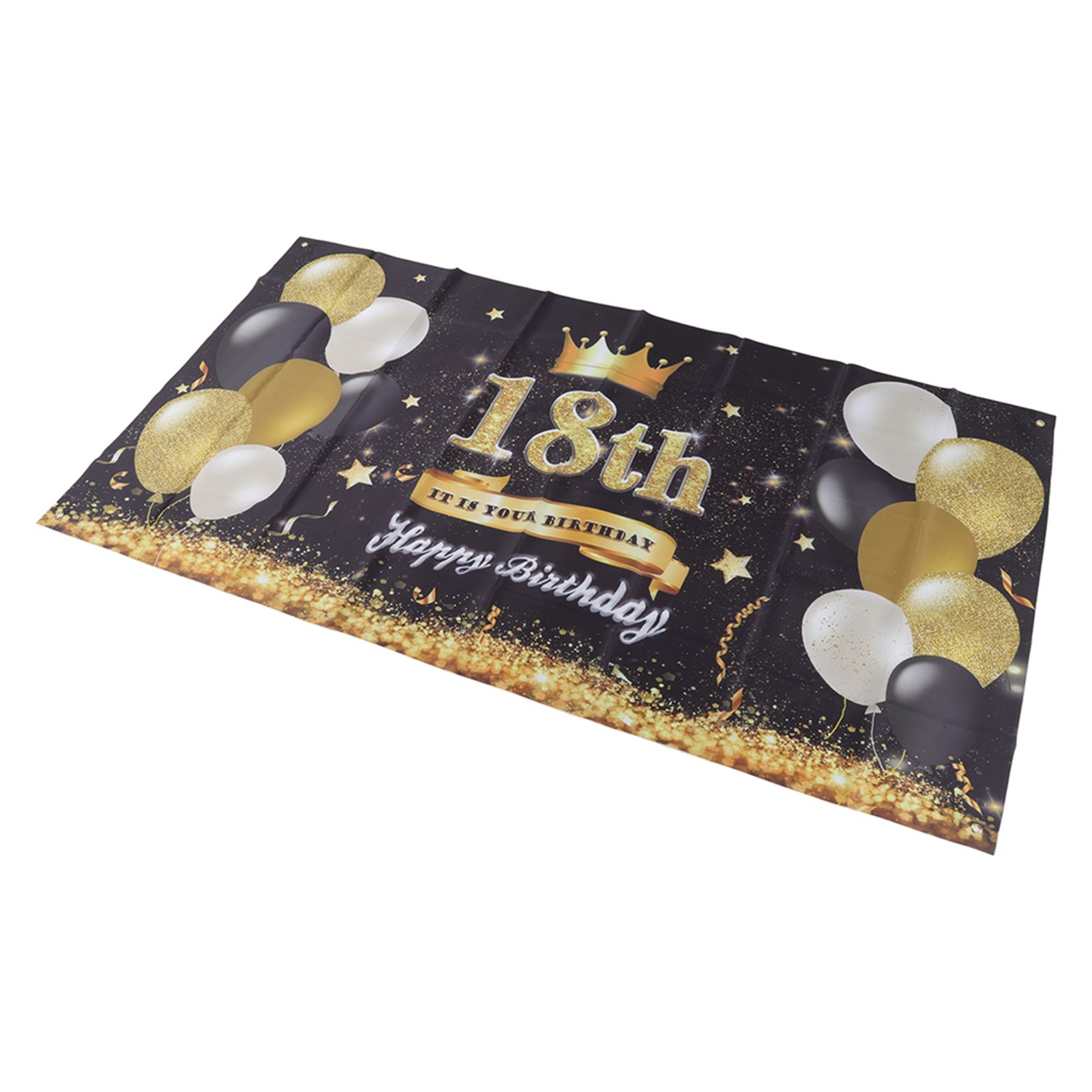 Happy 18th Birthday Backdrop Black Gold 180x99cm Reusable Happy Birthday Decorations with 4 Grommets โ image 3
