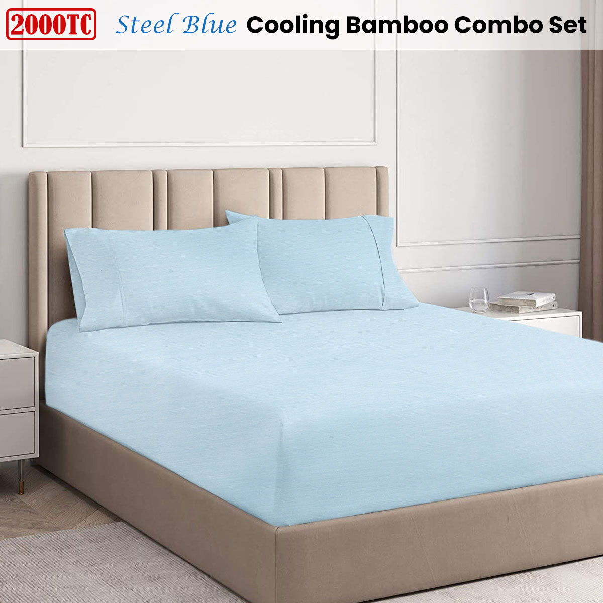 Ramesses Steel Blue 2000TC Cooling Bamboo Combo Set Queen โ image 2
