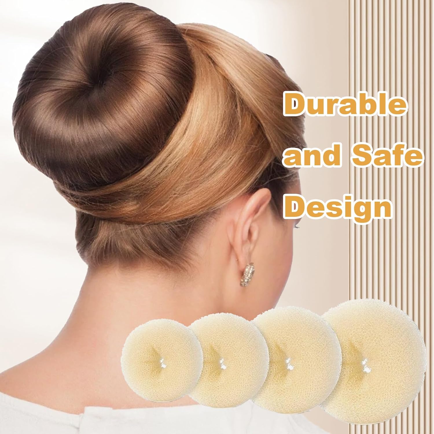 4-piece ring donut hair knot styler with 20 gold hair clips, beige donut bun maker, hair rings, styling set for dancers, ballerinas, girls, etc. and everyday â image 6