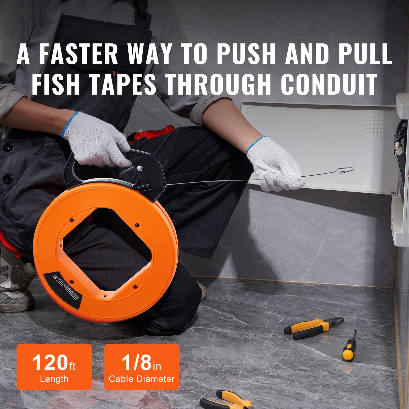 Fish Tape, 36.58 m, 3 mm, Steel Wire Puller with Optimized Housing and Handle, Easy-to-Use Cable Puller Tool, Flexible Wire Fishing Tools for Walls and — image 2