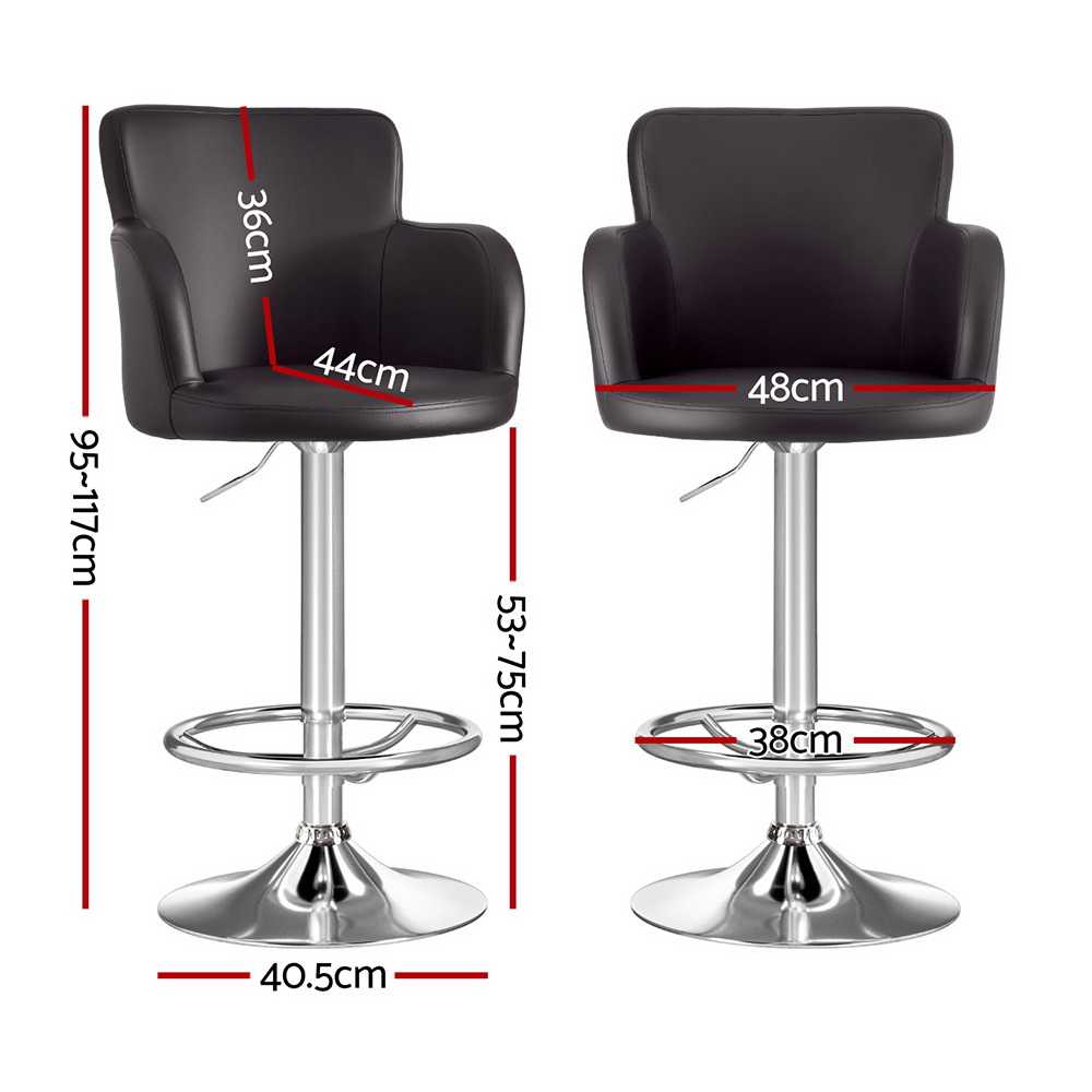 Artiss 1x Leather Bar Stools Swivel Adjustable Gas Lift PU Counter Chairs Brown — image 2
