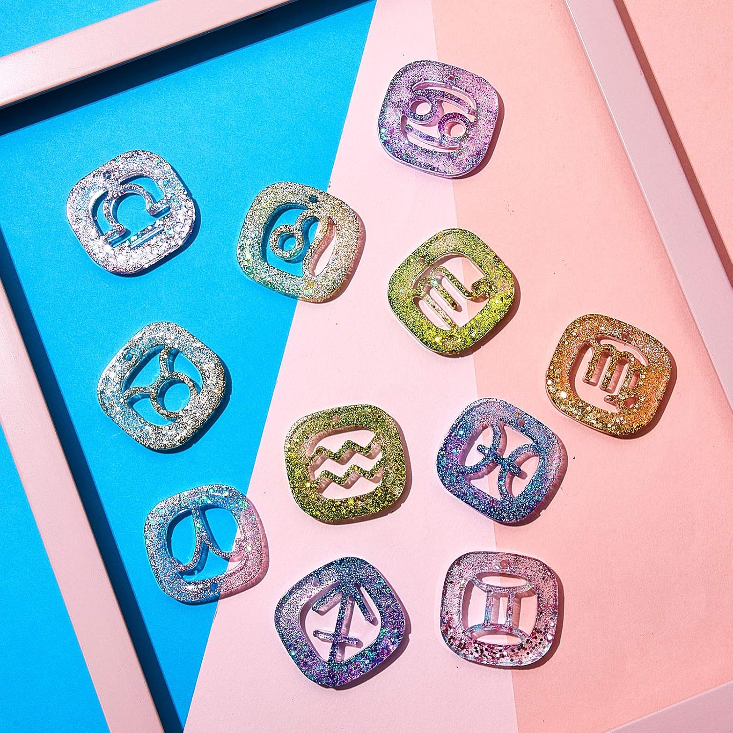 3 Pieces Zodiac Signs Keychain Resin Molds Silicone with Hole Constellation Sign Pendant Silicone Epoxy UV Resin Mold for DIY Keychain Pendant Jewelry Making — image 5