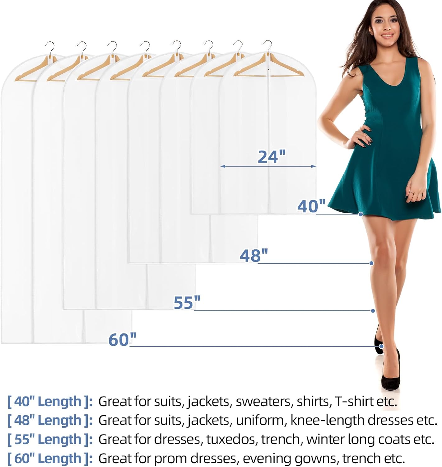 40" All Clear Garment Bags for Hanging Clothes, 12 Packs Suit Bags for Closet Storage, Plastic Waterproof Suit Cover Bags with Zipper for Coats, Jackets — image 6