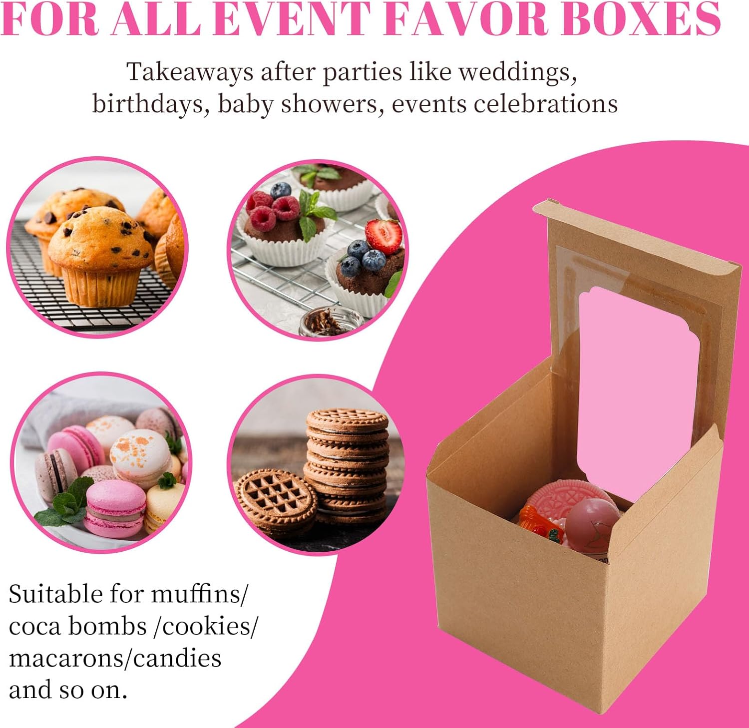 50 Pcs Cupcake Boxes Individual Cupcake Containers Pre-Assembled Single Cupcake Boxes 3.5"x3.5"x3.5" with 50 Pcs Inserts for Cupcakes Muffins Party โ image 5