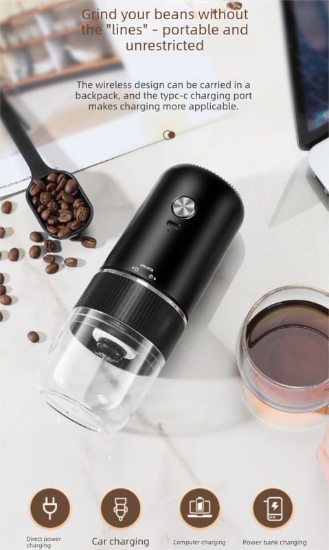 Portable Electric Coffee Grinder Wireless Rechargeable Burr Mill with Cleaning Brush Automatic Bean Grinder MDJ-13 Black — image 3