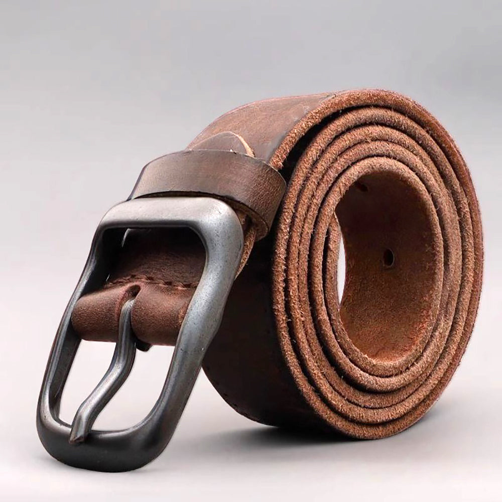 Men's Genuine Leather Belt Vintage Cowhide Pin Buckle 125cm Adjustable Length โ image 3