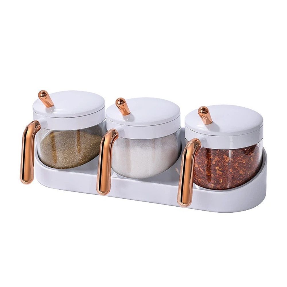 Condiment Spice Jars, Condiment Jar Spice Container with Lids and Spoons and Tray,Clear Condiment Canisters,3Pack Box Bowl Set for Sugar Pepper,for