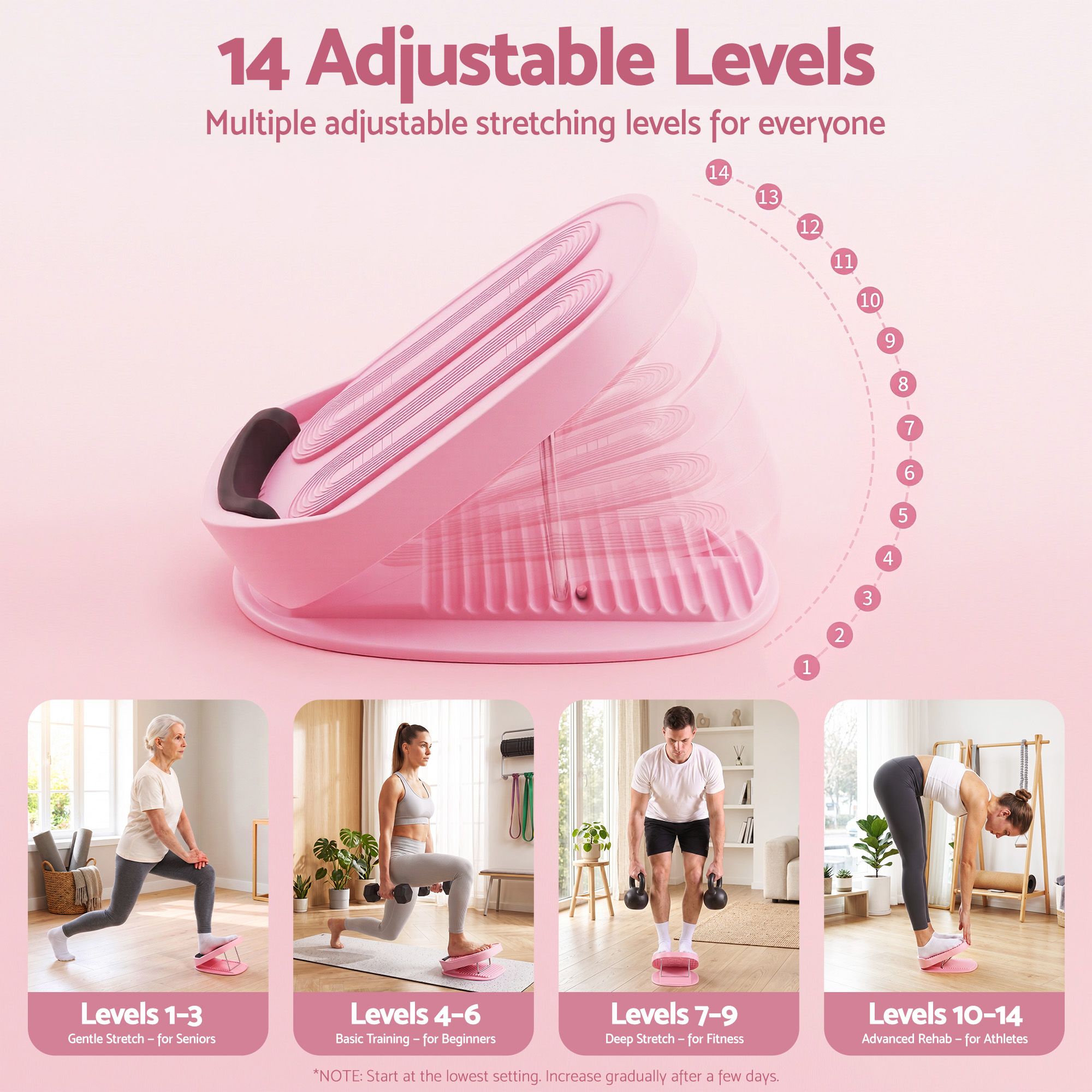 Everfit Slant Board, Balance Board, 14-Level Adjustable Incline Calf Stretcher for Stretching, Squats and Home Fitness Pink — image 4
