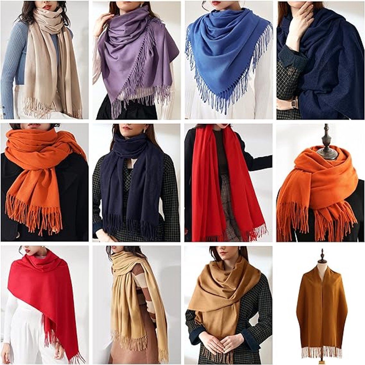 Women's Woven Winter Scarf, Large Tassel Shawl Wrap, Soft Warm Neck Warmer for Cold Weather Outfits, 70x200 cm, Blue โ image 3