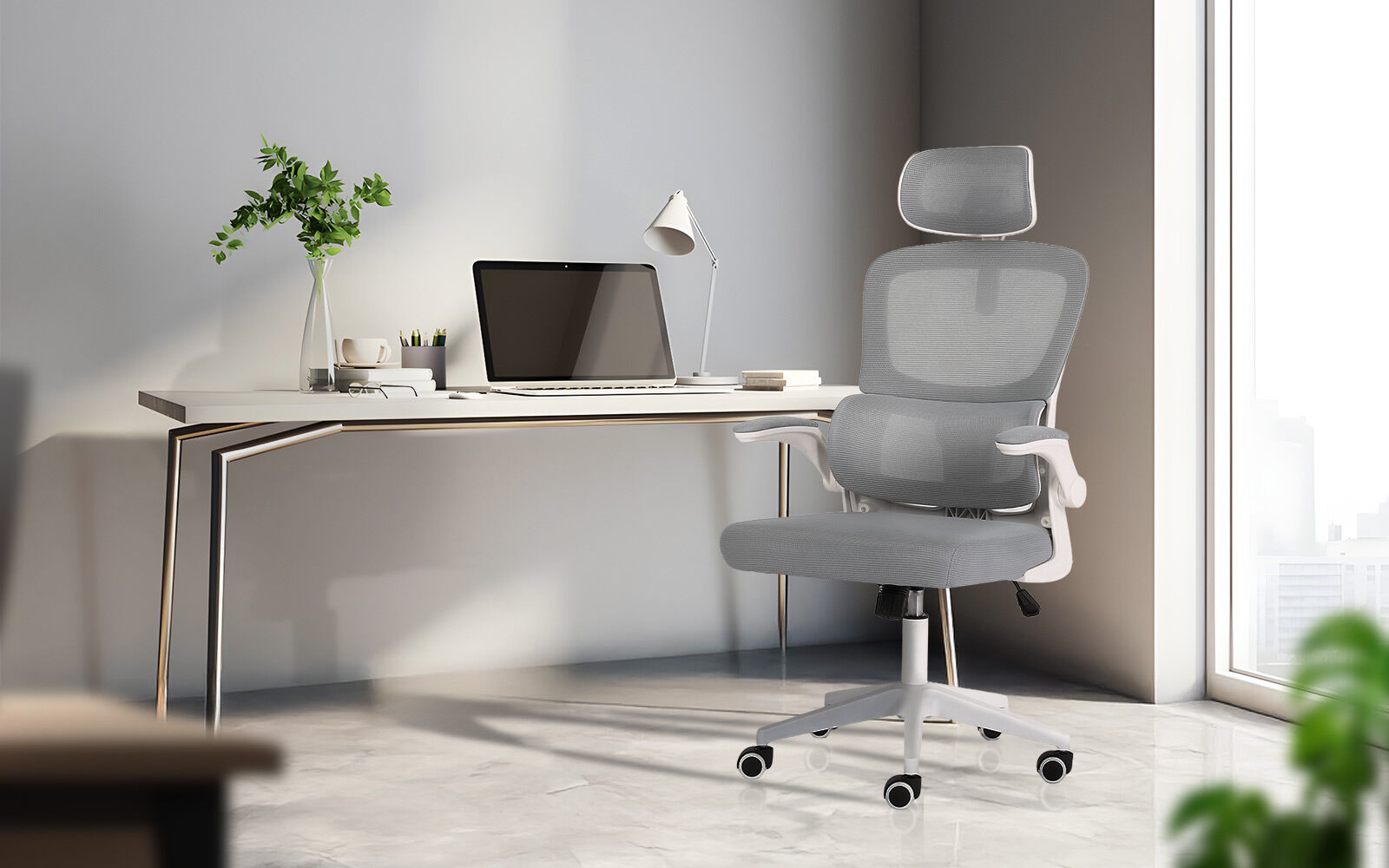 Work Office Chair - Lumber Support, Flip-up Armrest, Adjustable Headrest SITIO - GREY โ image 2