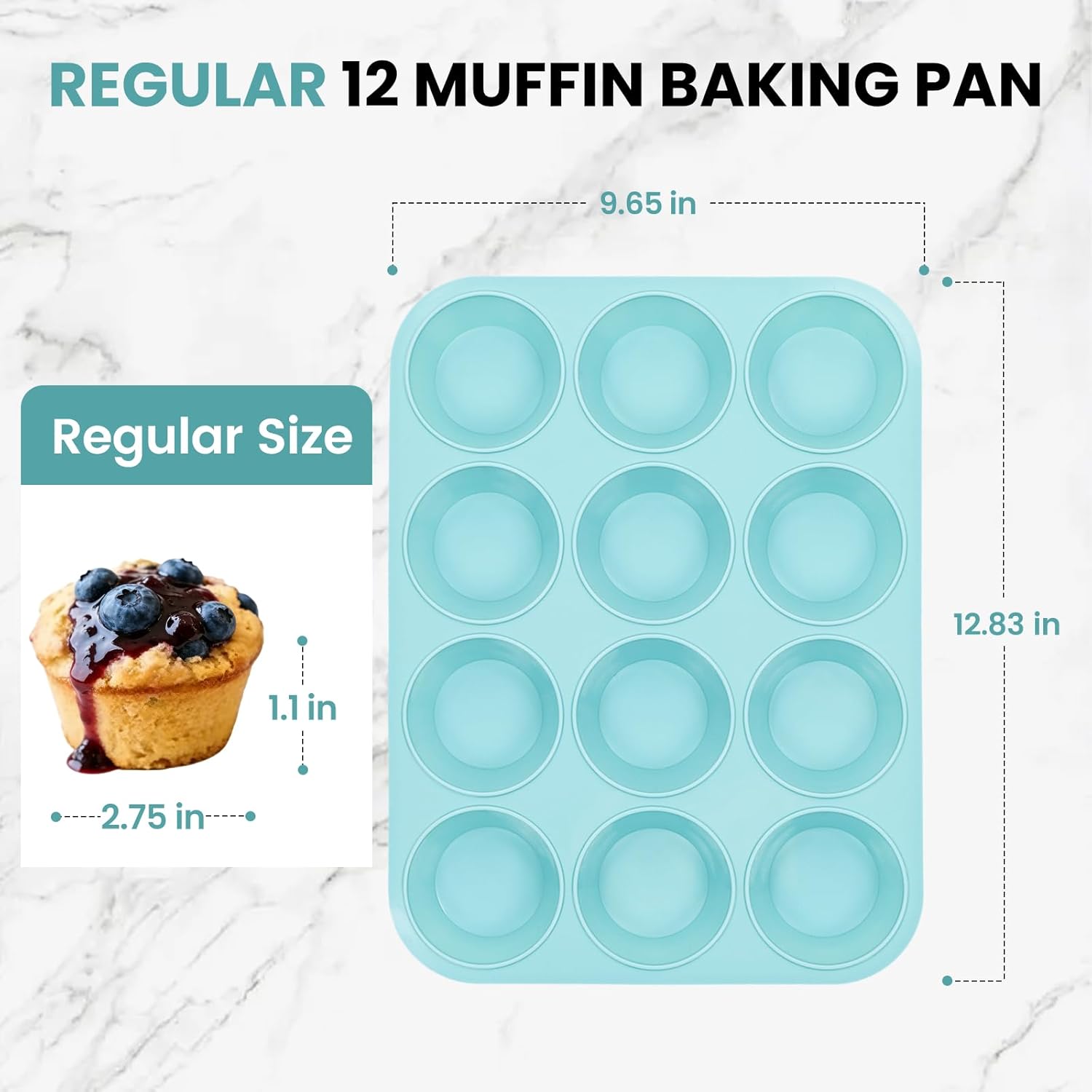 Silicone Muffin Pan, Regular Size 12 Cups Non Stick Cupcake Pan for Baking, Light Blue β image 3