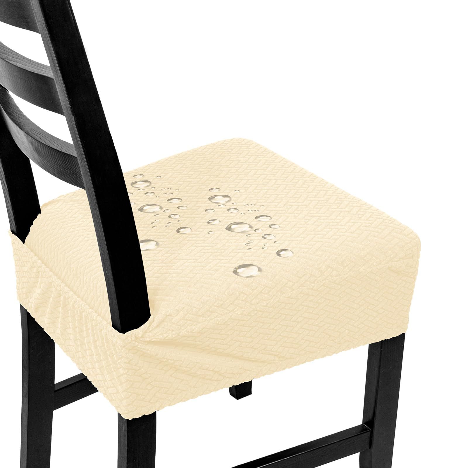 2pc Waterproof Seat Covers Set of 2, Dining Room Seat Covers, Stretch Chair Slipcover for Chairs with No Arms, Beige โ image 3